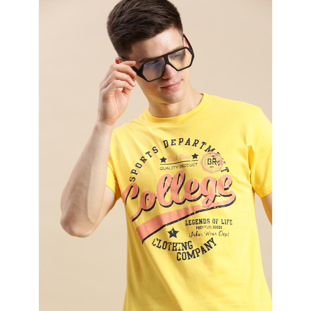 BLACK RADIO Mens Round neck Short Sleeve Graphic Printed Yellow T-Shirt