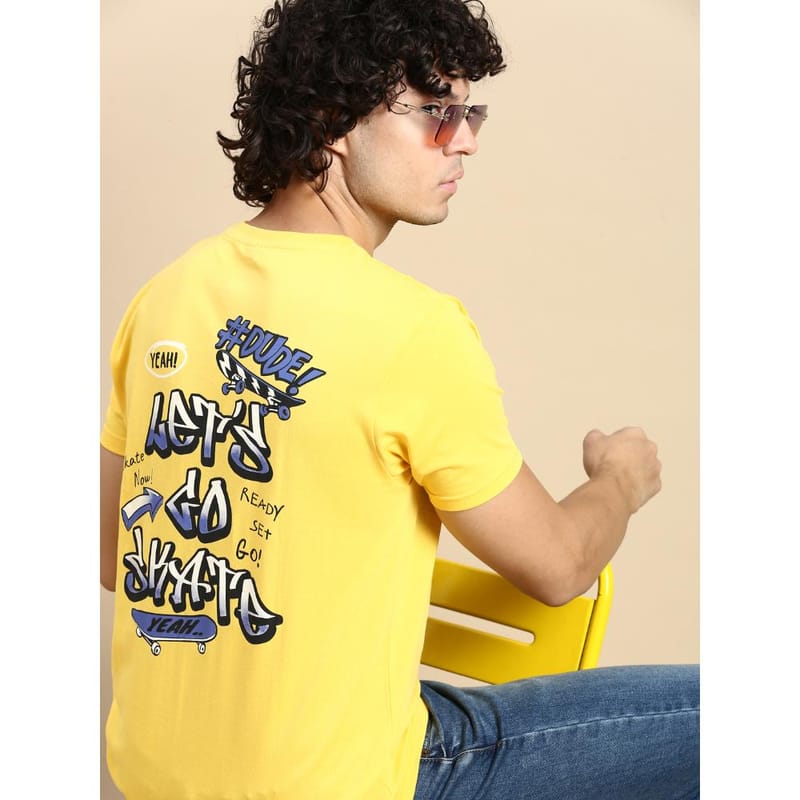 BLACK RADIO Mens Round neck Short Sleeve Graphic Printed Yellow T-Shirt