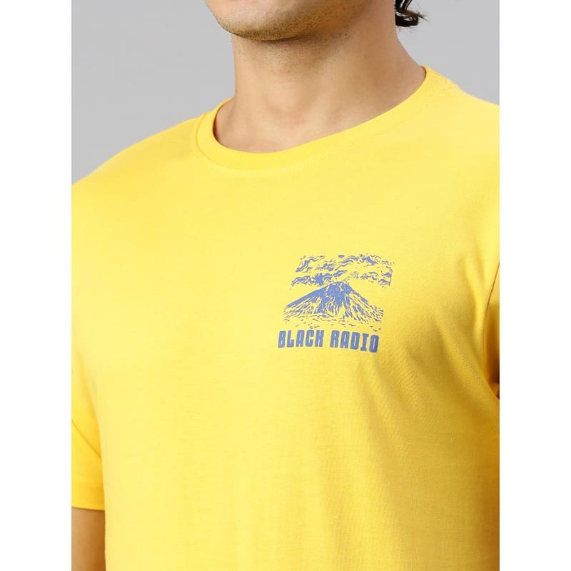 BLACK RADIO Mens Round neck Short Sleeve Graphic Printed Yellow T-Shirt