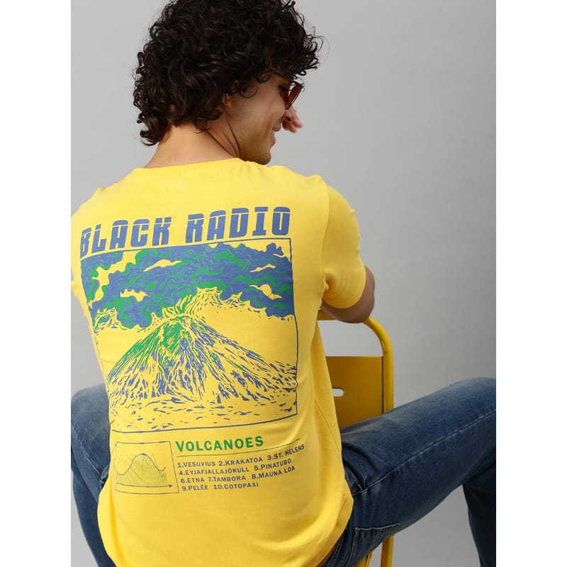 BLACK RADIO Mens Round neck Short Sleeve Graphic Printed Yellow T-Shirt