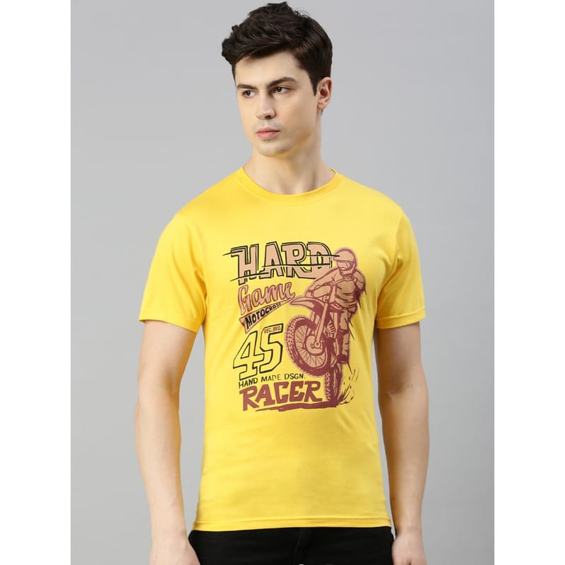 BLACK RADIO Mens Round neck Short Sleeve Graphic Printed Yellow T-Shirt