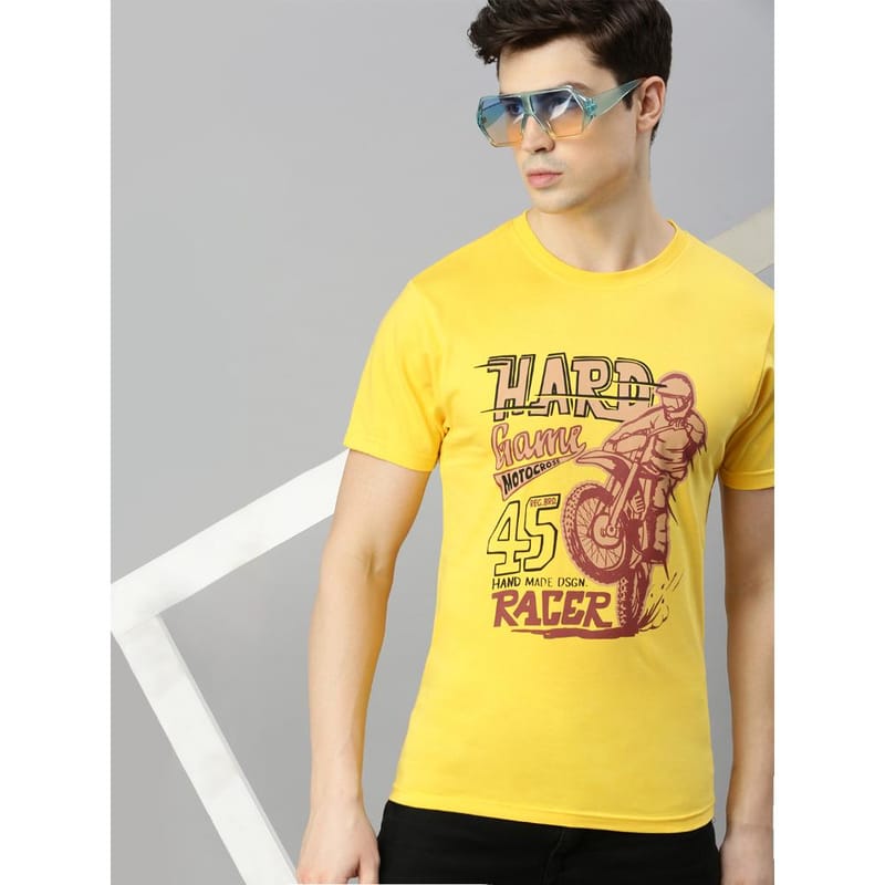 BLACK RADIO Mens Round neck Short Sleeve Graphic Printed Yellow T-Shirt