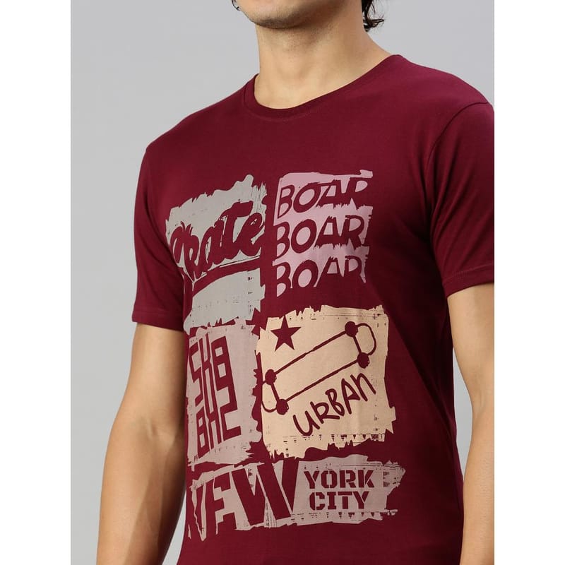 BLACK RADIO Mens Round neck Short Sleeve Graphic Printed Maroon T-Shirt