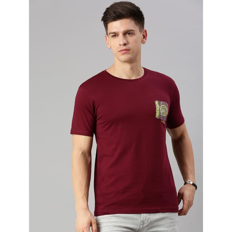 BLACK RADIO Mens Round neck Short Sleeve Graphic Printed Maroon T-Shirt