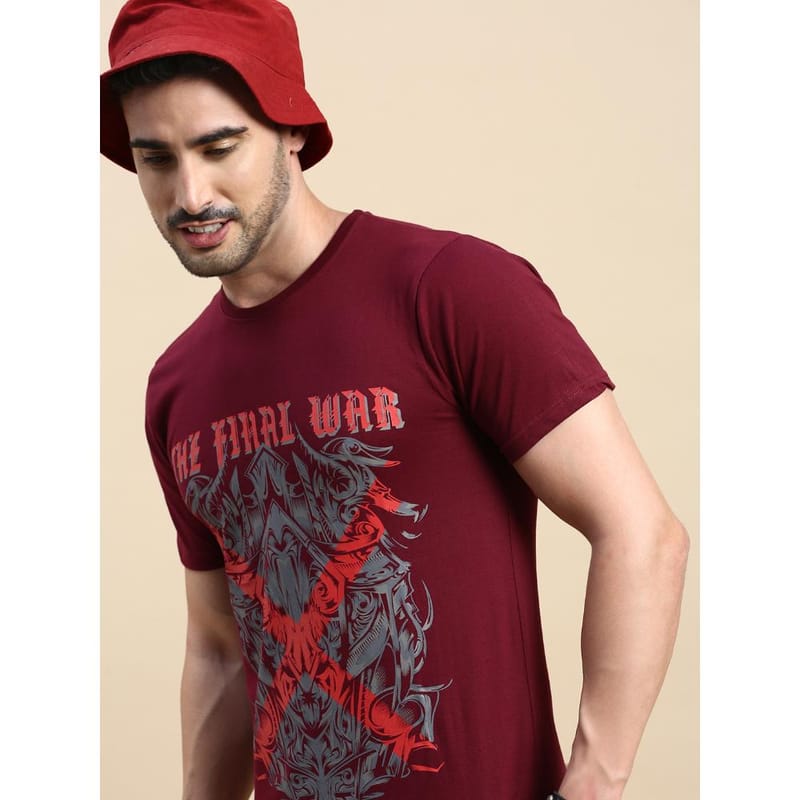 BLACK RADIO Mens Round neck Short Sleeve Graphic Printed Maroon T-Shirt