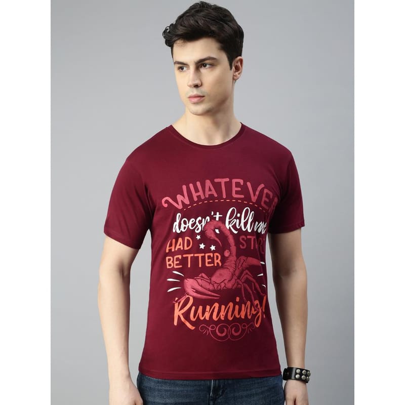 BLACK RADIO Mens Round neck Short Sleeve Graphic Printed Maroon T-Shirt