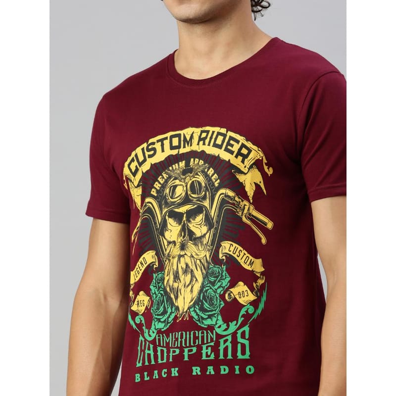 BLACK RADIO Mens Round neck Short Sleeve Graphic Printed Maroon T-Shirt