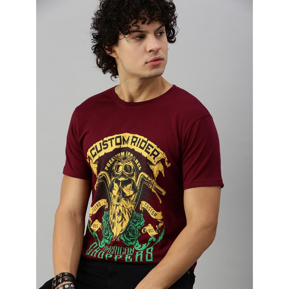 BLACK RADIO Mens Round neck Short Sleeve Graphic Printed Maroon T-Shirt