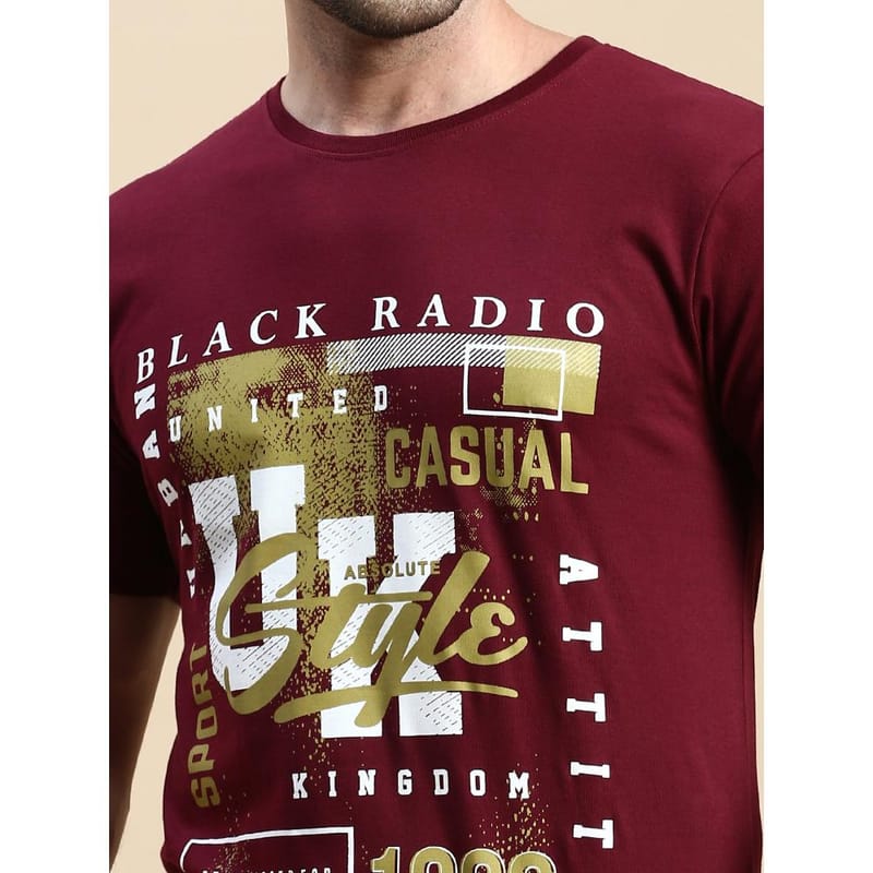 BLACK RADIO Mens Round neck Short Sleeve Graphic Printed Maroon T-Shirt