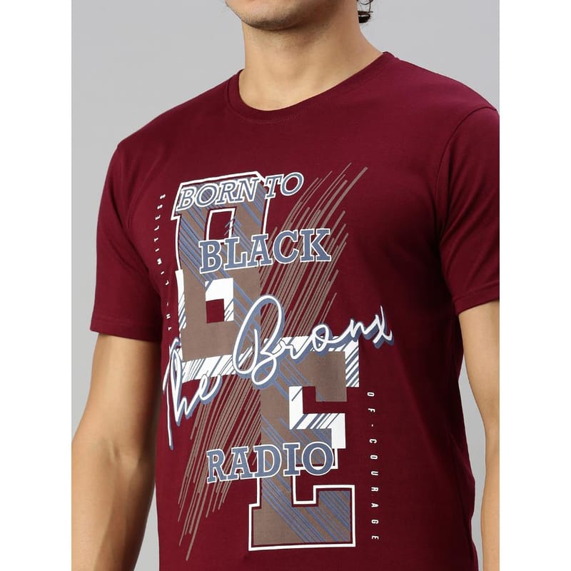 BLACK RADIO Mens Round neck Short Sleeve Graphic Printed Maroon T-Shirt