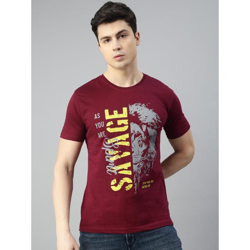 BLACK RADIO Mens Round neck Short Sleeve Graphic Printed Maroon T-Shirt