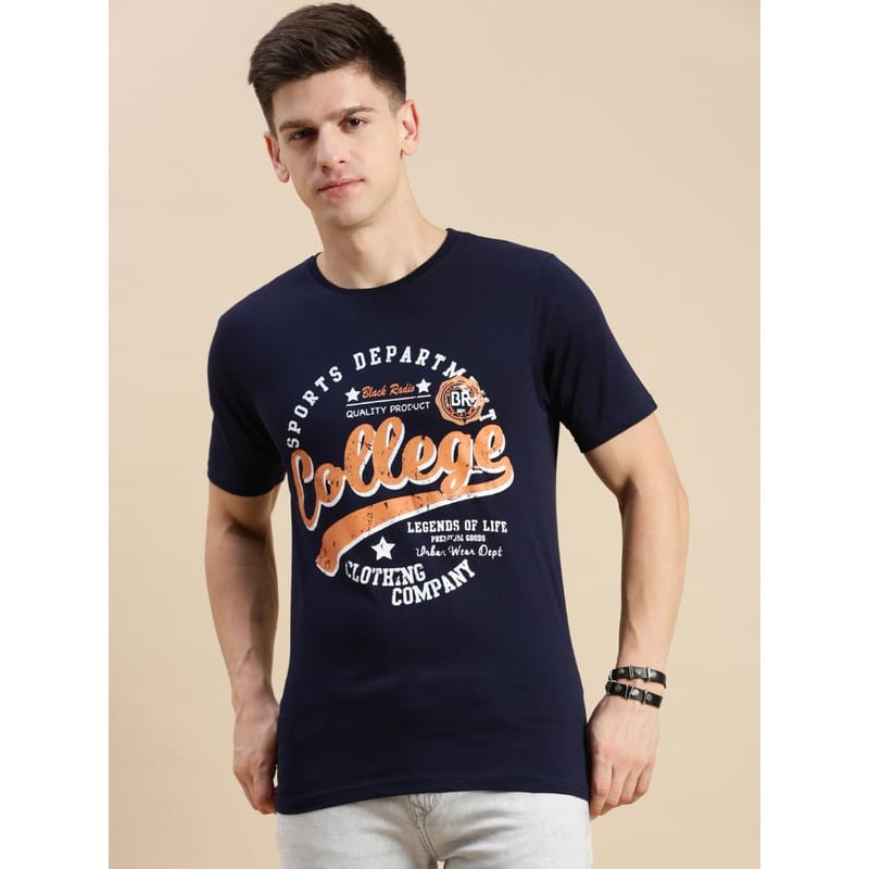 BLACK RADIO Mens Round neck Short Sleeve Graphic Printed Navy T-Shirt