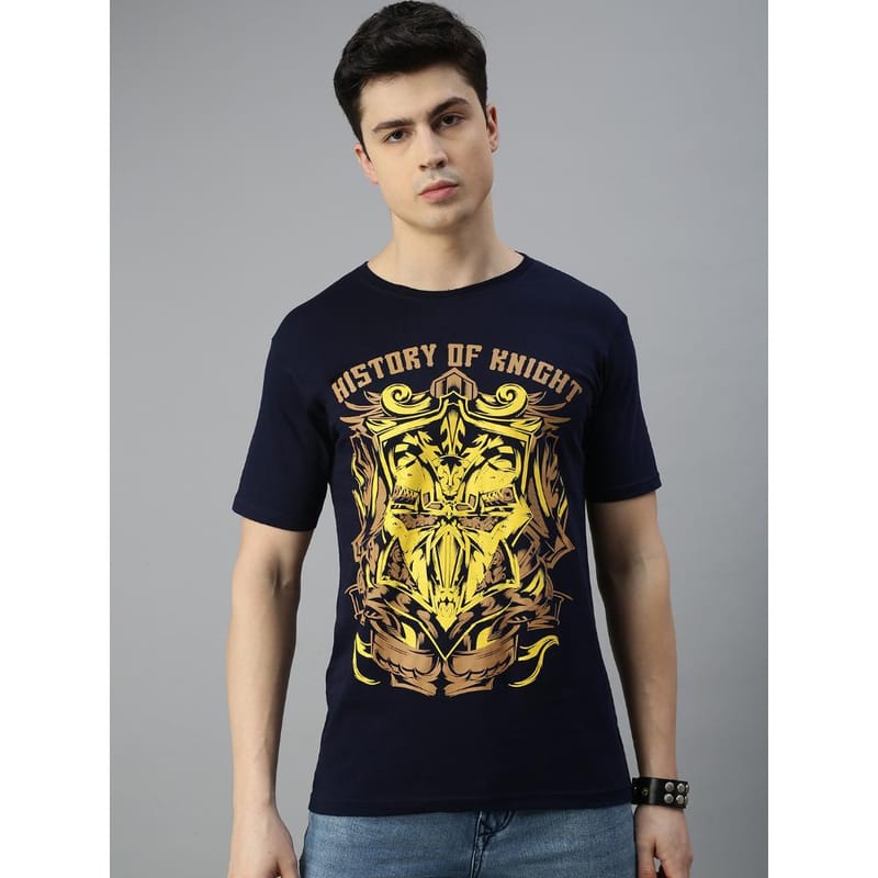 BLACK RADIO Mens Round neck Short Sleeve Graphic Printed Navy T-Shirt