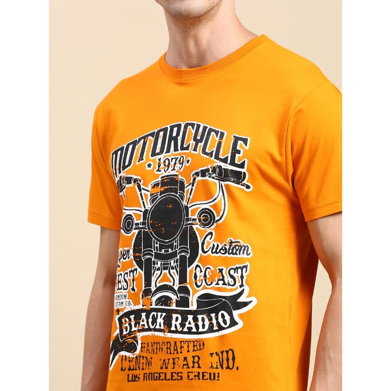 BLACK RADIO Mens Round neck Short Sleeve Graphic Printed Orange T-Shirt