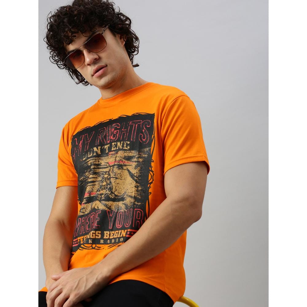 BLACK RADIO Mens Round neck Short Sleeve Graphic Printed Orange T-Shirt