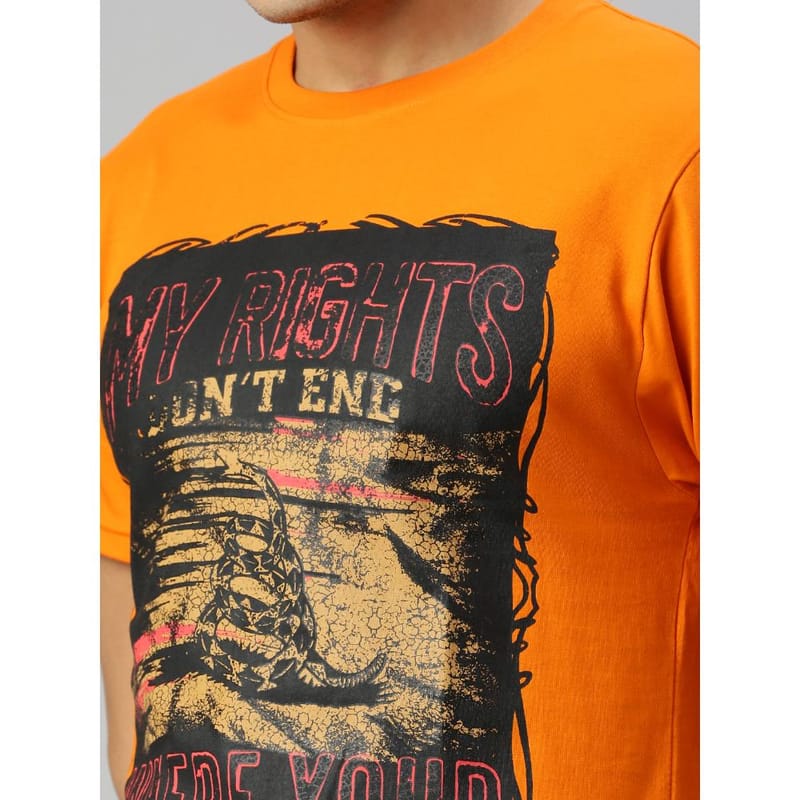 BLACK RADIO Mens Round neck Short Sleeve Graphic Printed Orange T-Shirt