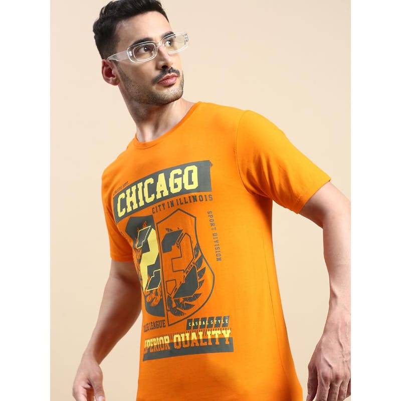 BLACK RADIO Mens Round neck Short Sleeve Graphic Printed Orange T-Shirt