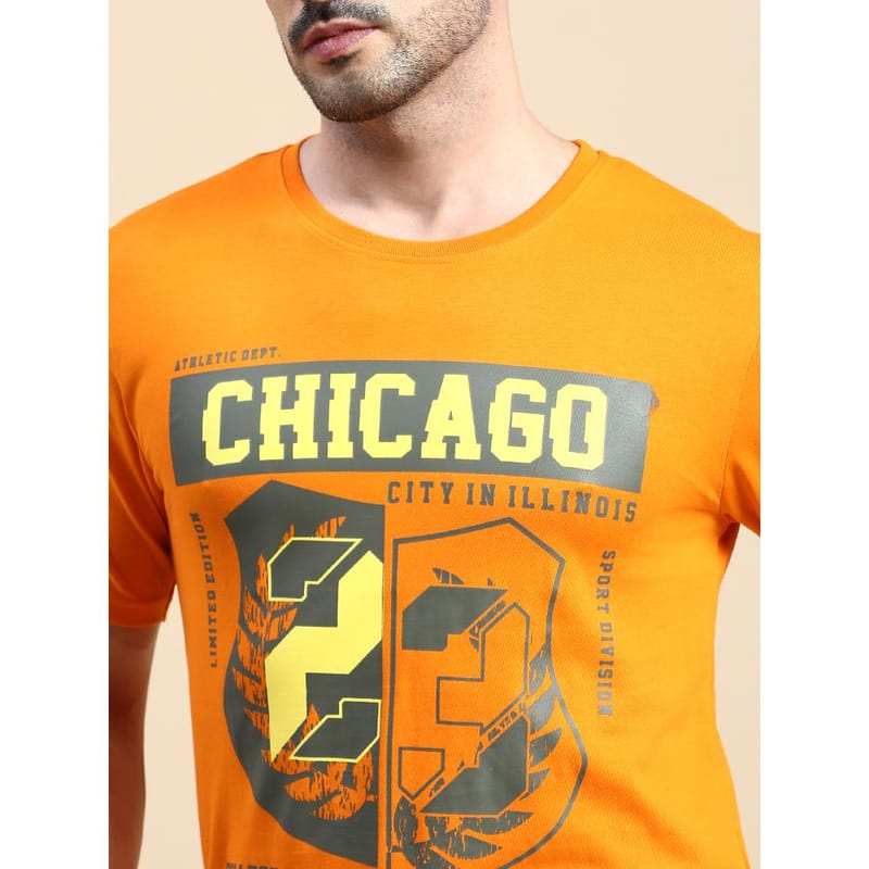 BLACK RADIO Mens Round neck Short Sleeve Graphic Printed Orange T-Shirt