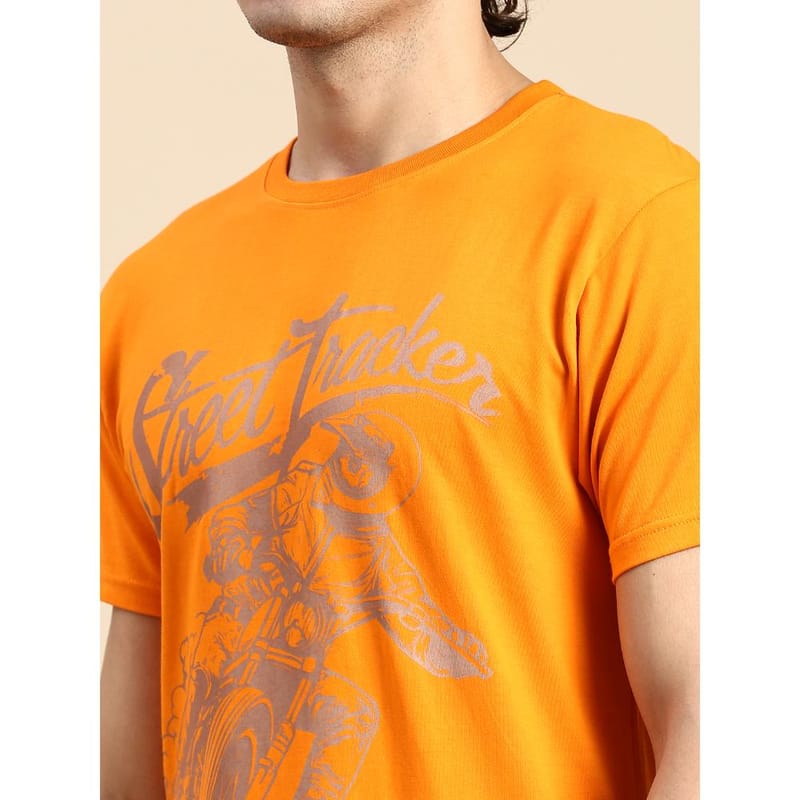 BLACK RADIO Mens Round neck Short Sleeve Graphic Printed Orange T-Shirt