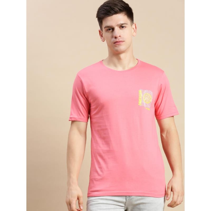 BLACK RADIO Mens Round neck Short Sleeve Graphic Printed Pink T-Shirt