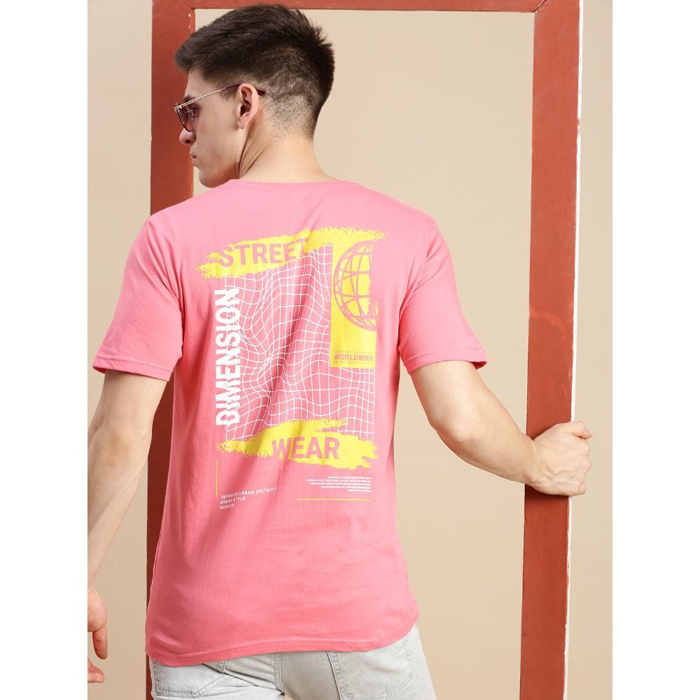 BLACK RADIO Mens Round neck Short Sleeve Graphic Printed Pink T-Shirt