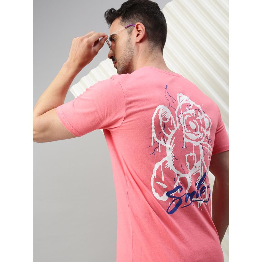 BLACK RADIO Mens Round neck Short Sleeve Graphic Printed Pink T-Shirt