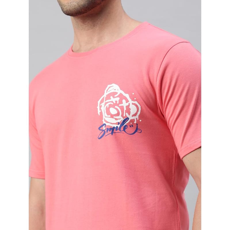 BLACK RADIO Mens Round neck Short Sleeve Graphic Printed Pink T-Shirt