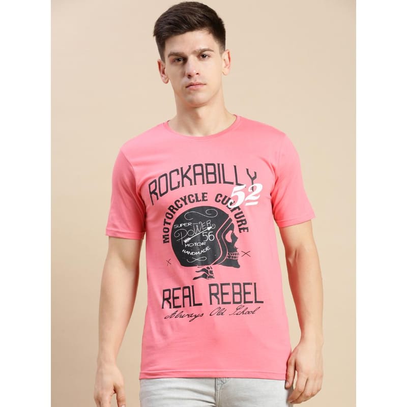 BLACK RADIO Mens Round neck Short Sleeve Graphic Printed Pink T-Shirt