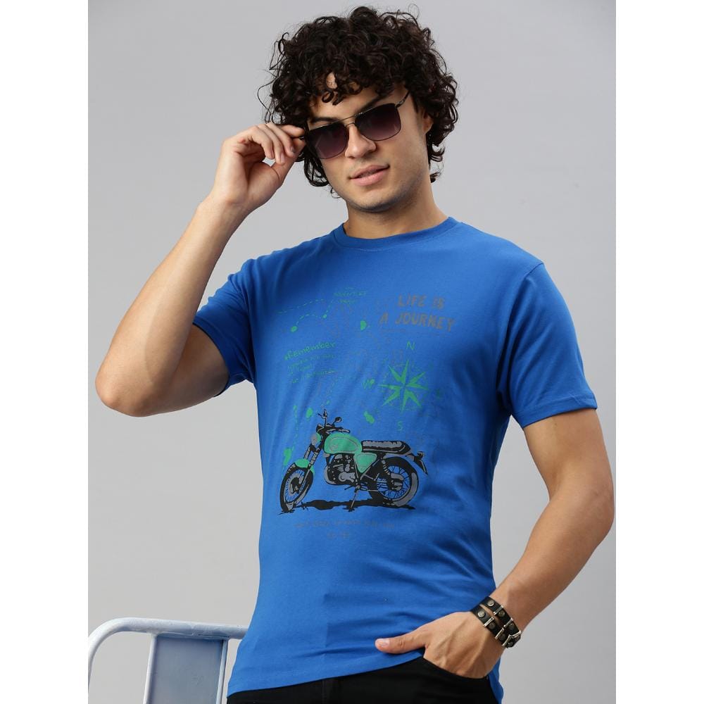 BLACK RADIO Mens Round neck Short Sleeve Graphic Printed Royal Blue T-Shirt