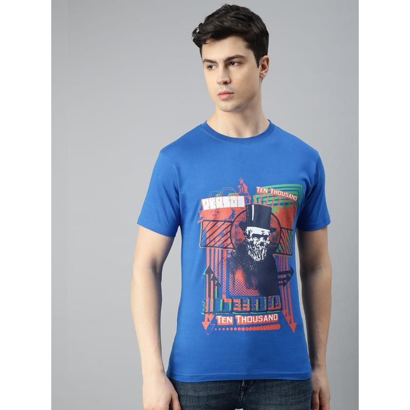 BLACK RADIO Mens Round neck Short Sleeve Graphic Printed Royal Blue T-Shirt