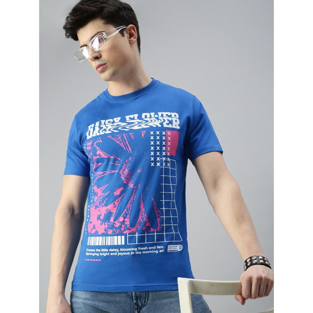 BLACK RADIO Mens Round neck Short Sleeve Graphic Printed Royal Blue T-Shirt