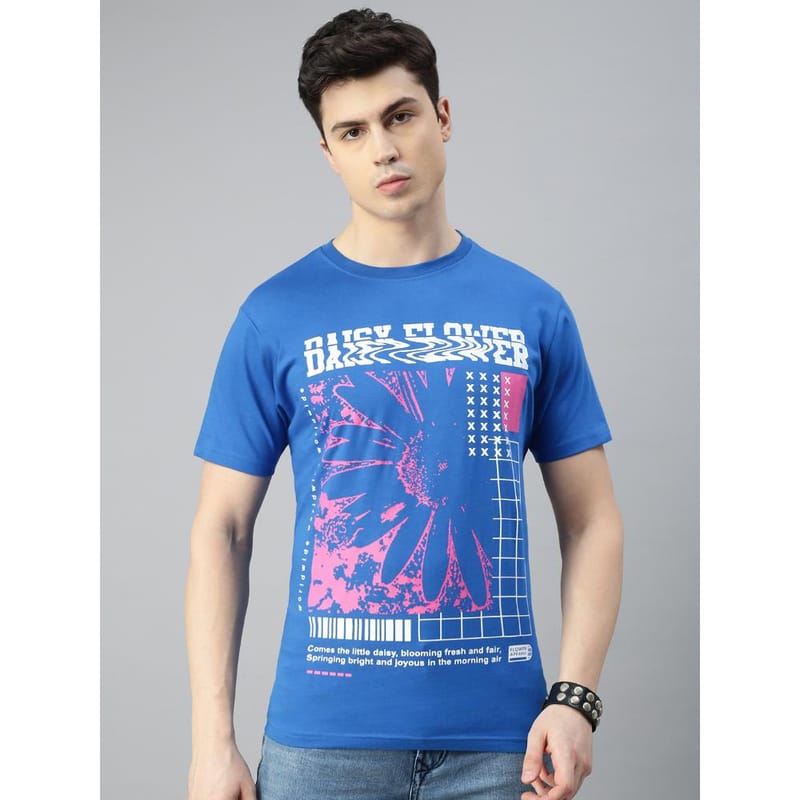 BLACK RADIO Mens Round neck Short Sleeve Graphic Printed Royal Blue T-Shirt