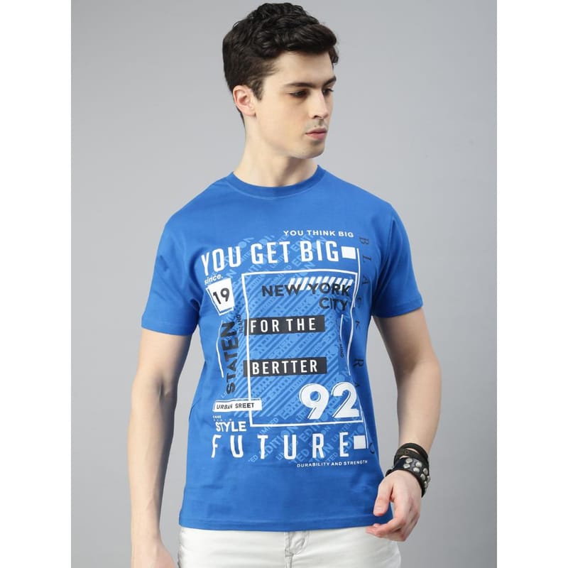 BLACK RADIO Mens Round neck Short Sleeve Graphic Printed Royal Blue T-Shirt