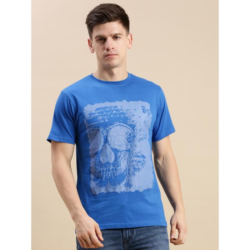 BLACK RADIO Mens Round neck Short Sleeve Graphic Printed Royal Blue T-Shirt