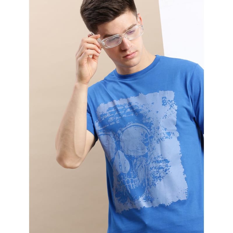 BLACK RADIO Mens Round neck Short Sleeve Graphic Printed Royal Blue T-Shirt