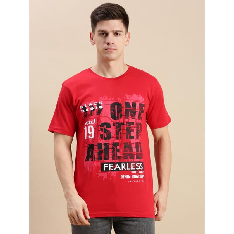 BLACK RADIO Mens Round neck Short Sleeve Graphic Printed Red T-Shirt