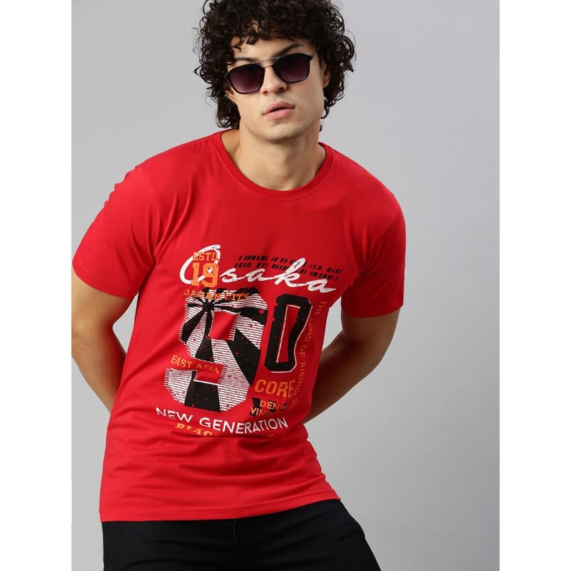 BLACK RADIO Mens Round neck Short Sleeve Graphic Printed Red T-Shirt