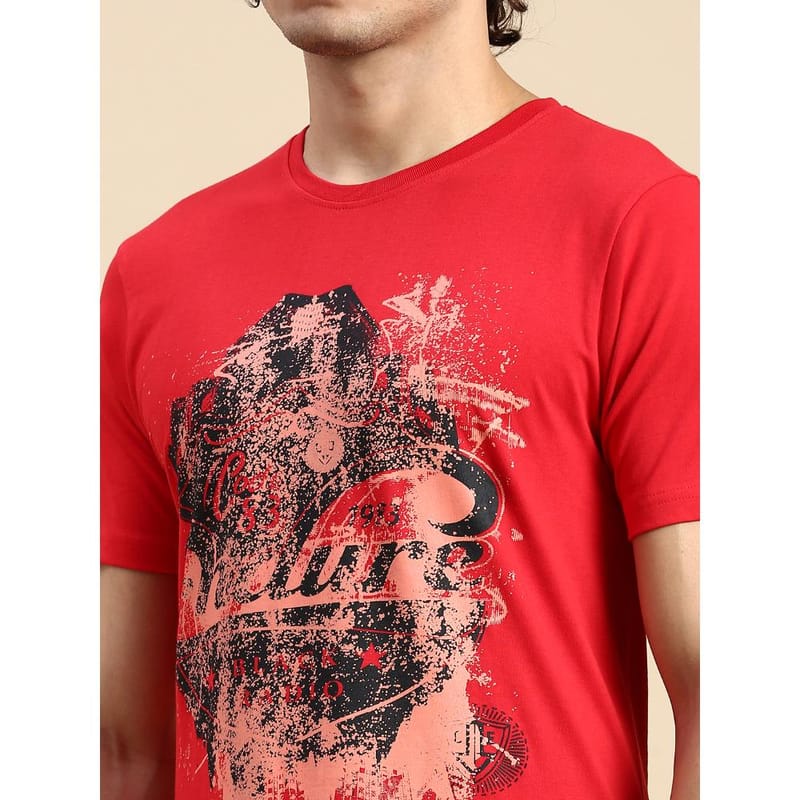 BLACK RADIO Mens Round neck Short Sleeve Graphic Printed Red T-Shirt