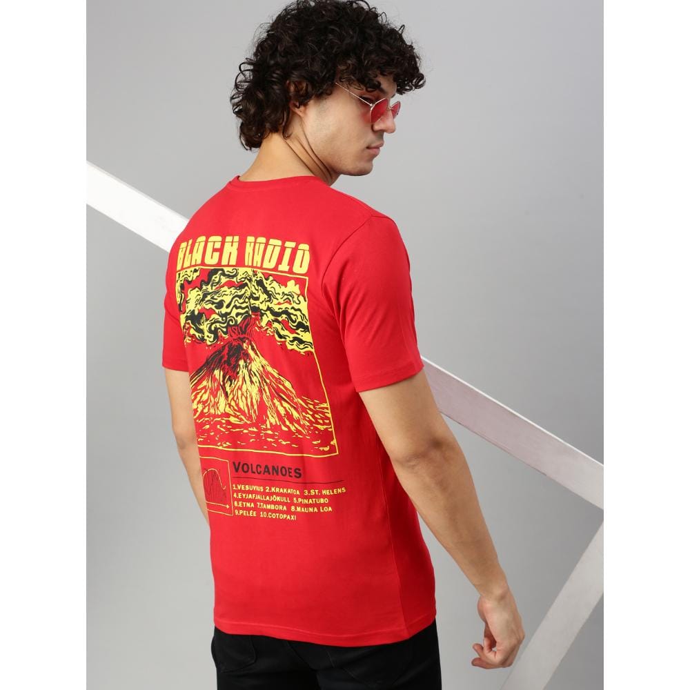 BLACK RADIO Mens Round neck Short Sleeve Graphic Printed Red T-Shirt