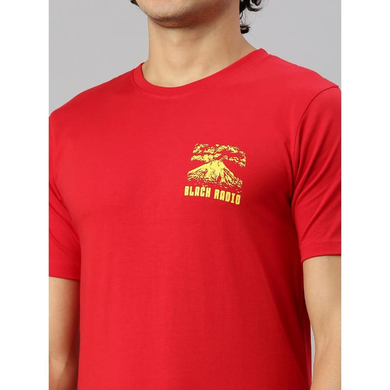 BLACK RADIO Mens Round neck Short Sleeve Graphic Printed Red T-Shirt