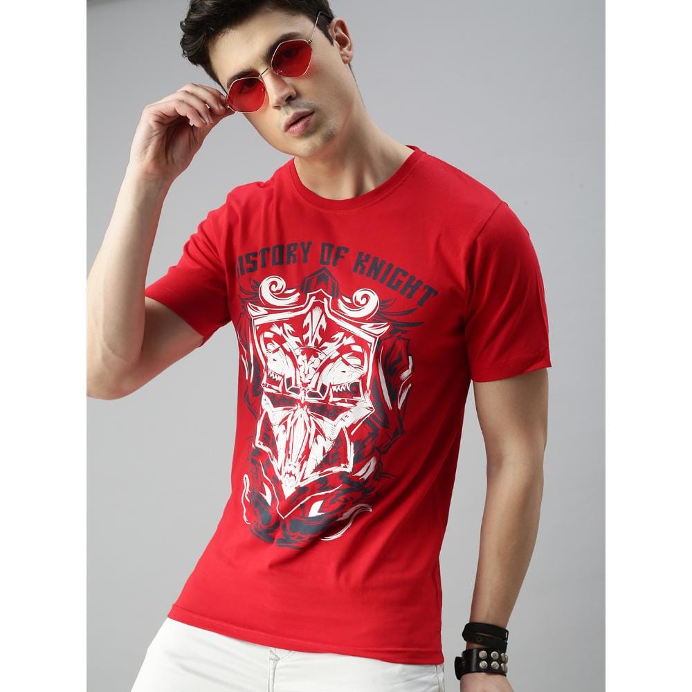 BLACK RADIO Mens Round neck Short Sleeve Graphic Printed Red T-Shirt