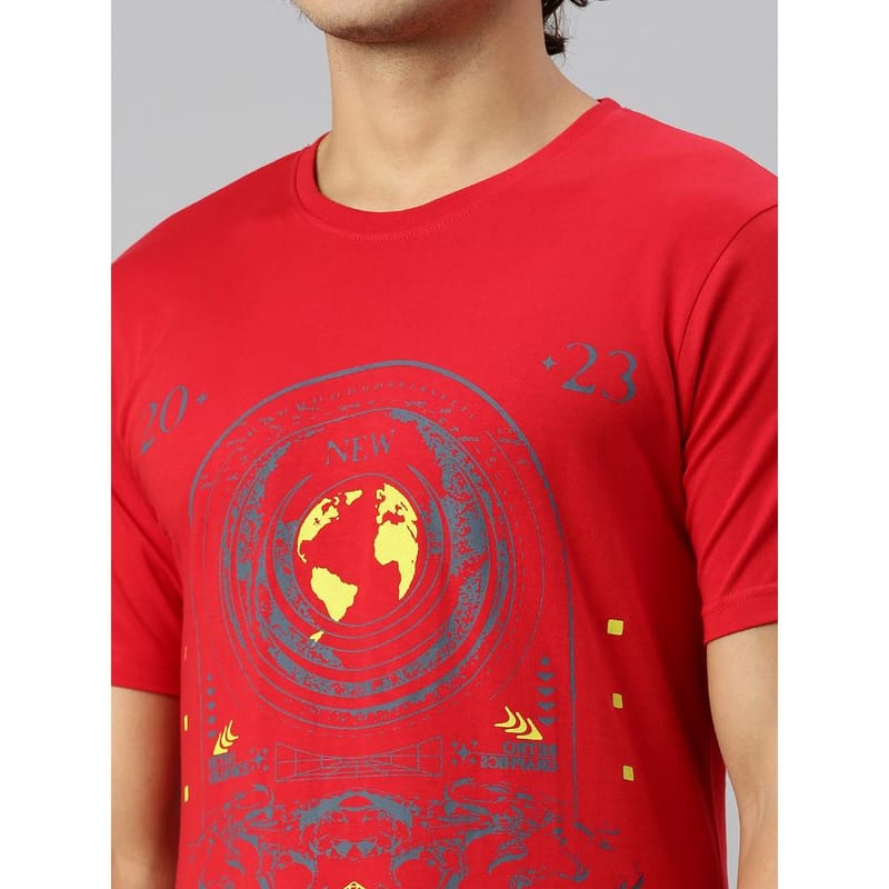 BLACK RADIO Mens Round neck Short Sleeve Graphic Printed Red T-Shirt