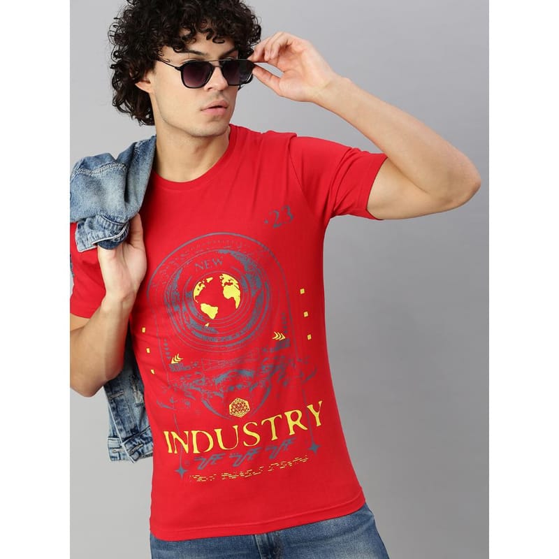 BLACK RADIO Mens Round neck Short Sleeve Graphic Printed Red T-Shirt