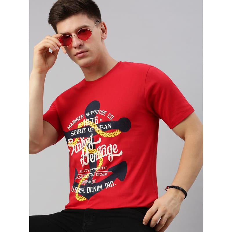 BLACK RADIO Mens Round neck Short Sleeve Graphic Printed Red T-Shirt