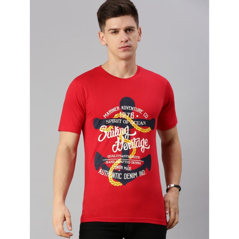 BLACK RADIO Mens Round neck Short Sleeve Graphic Printed Red T-Shirt