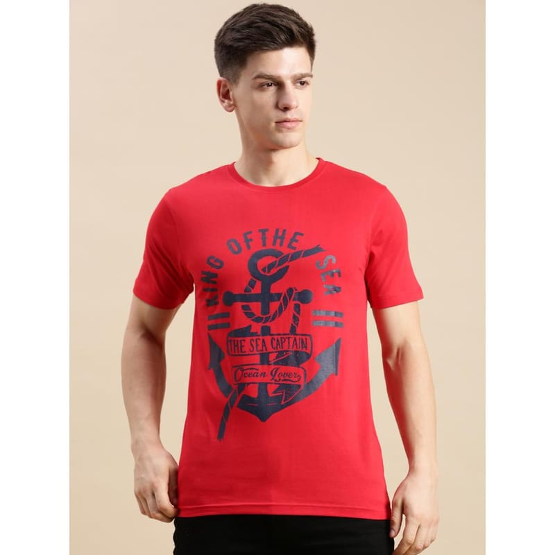 BLACK RADIO Mens Round neck Short Sleeve Graphic Printed Red T-Shirt