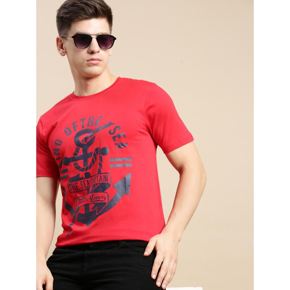 BLACK RADIO Mens Round neck Short Sleeve Graphic Printed Red T-Shirt