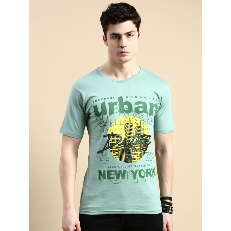 BLACK RADIO Mens Round neck Short Sleeve Graphic Printed Reseda Green T-Shirt