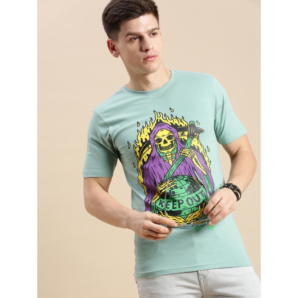 BLACK RADIO Mens Round neck Short Sleeve Graphic Printed Reseda Green T-Shirt