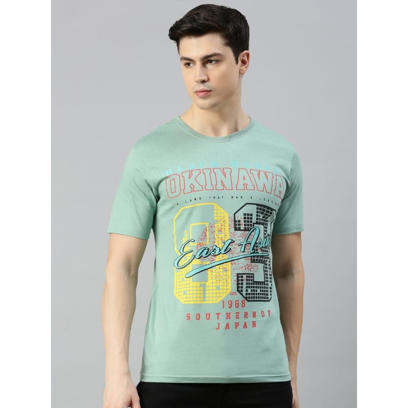 BLACK RADIO Mens Round neck Short Sleeve Graphic Printed Reseda Green T-Shirt